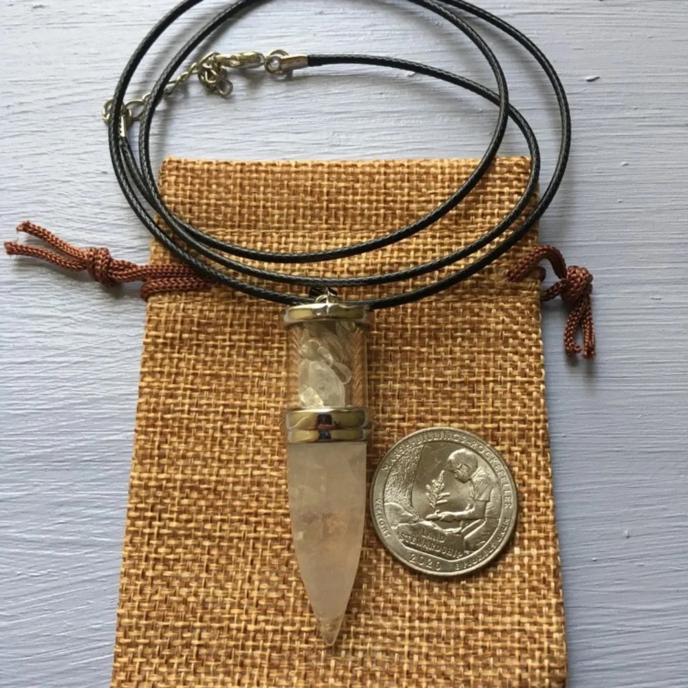 Clear Quartz Bullet Pendant Mens Crystal Necklace Genuine Clear Quartz Necklace